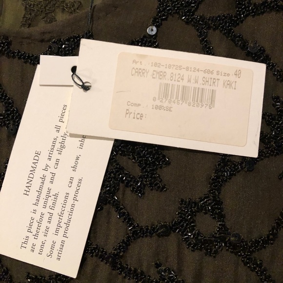 Beaded Designer Dries Von Noten silk long sleeve top with elastic waist - Picture 7 of 15